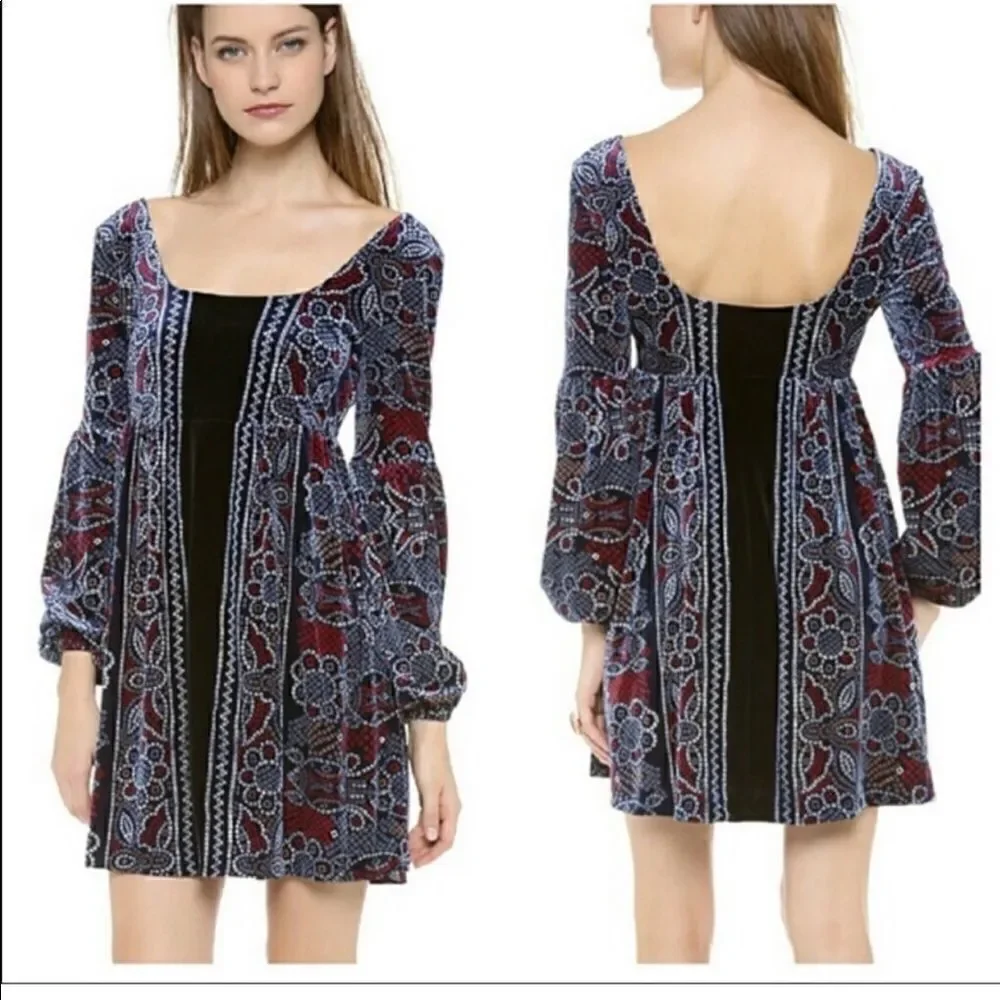 Free People Stretch velvet Oh so easy babydoll dress